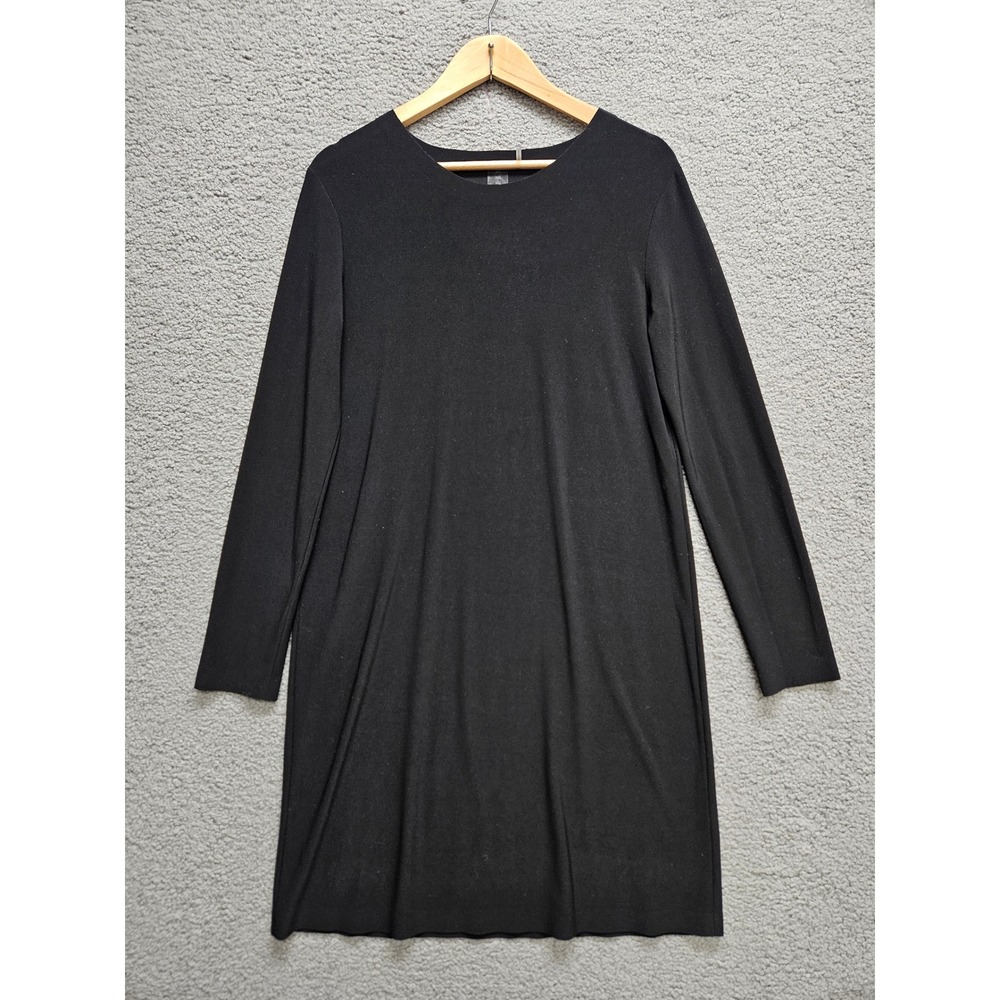 Norma Kamali Mini Dress S Black Long Sleeve Mod Minimalist Goth LBD Stretch